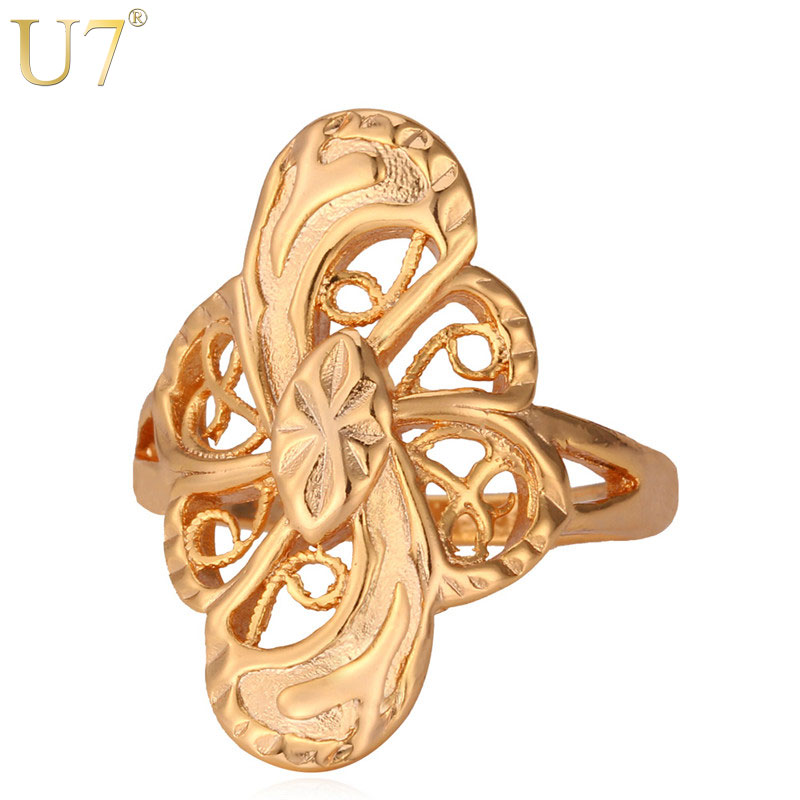  / ڸU7 Hot    Vintage Pattern ݻ    ǥ Ǵ  R356/U7 Hot Fashion Engagement Rings For Men/Women Vintage Pattern Gold Color Jewelr
